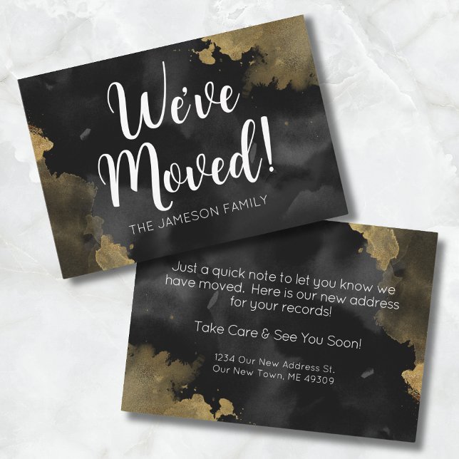 Nueva tarjeta de Invitación de movimiento de oro n (Black Gold Change Of Address Card)