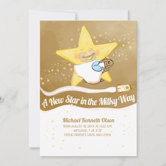 Nueva tarjeta de Invitación plana para bebé de est (Anverso)