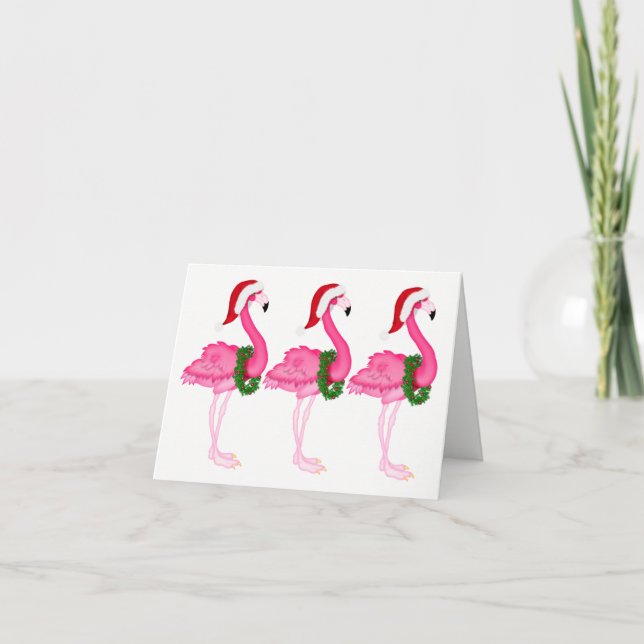 Nueva tarjeta de Navidades Flamingo Rosa (Anverso)