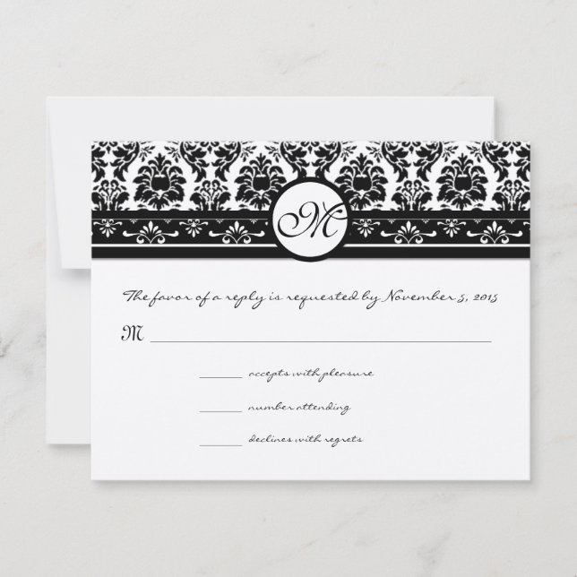 Nueva tarjeta de respuesta de Boda de Swirl Damask (Anverso)