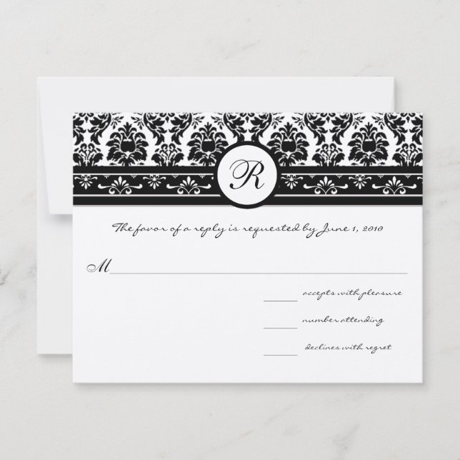 Nueva tarjeta de respuesta de Boda de Swirl Damask (Anverso)
