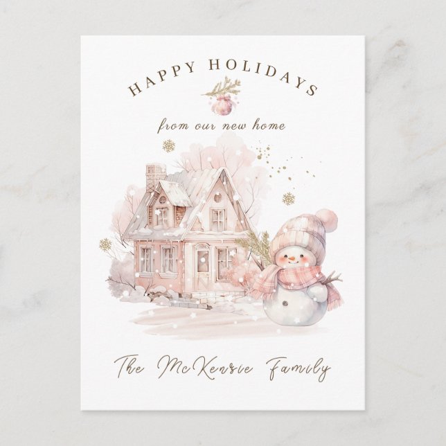 Nueva tarjeta de vacaciones para Navidades rosados (Anverso)
