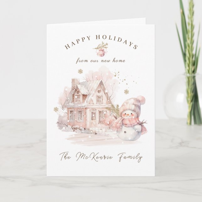 Nueva tarjeta de vacaciones para Navidades rosados (Anverso)
