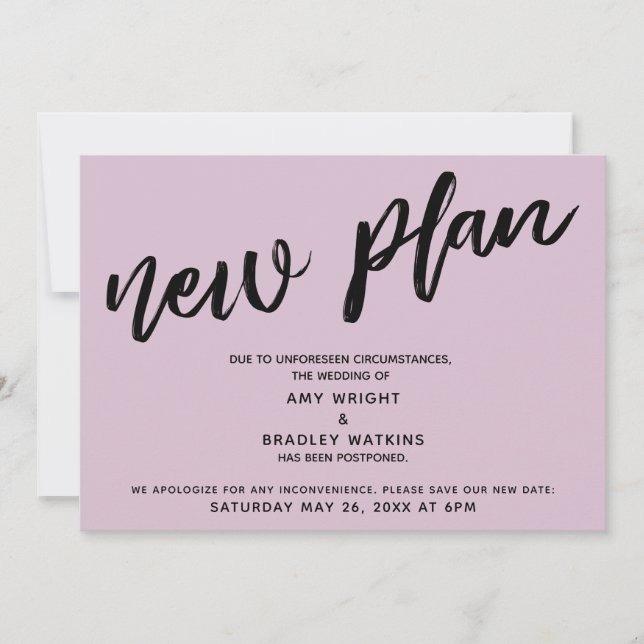 Nueva Tarjeta Rosa Malva Claro de Boda con Plan Po (Anverso)