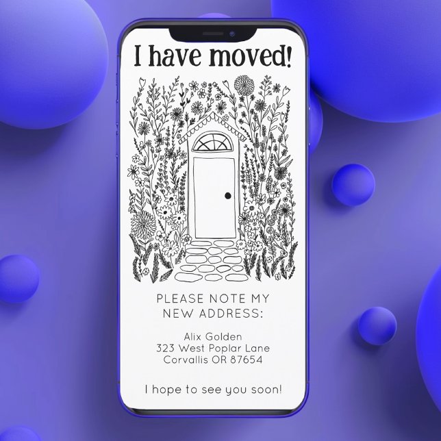 Nueva tarjeta sin árbol de la puerta del jardín de (Moving Announcement New Home Address Cute Garden Door Floral Tree-Free Card Digital Download ecard
)