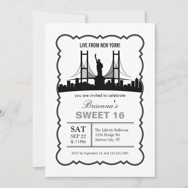 Nueva York Dulce Dieciséis Invitaciones (Anverso)