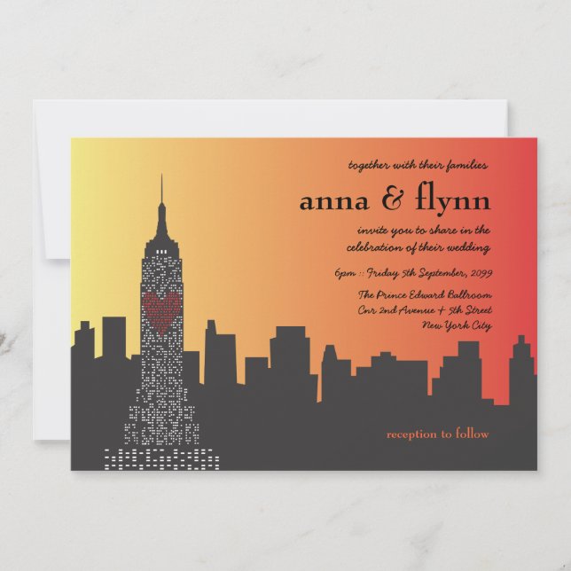 Nueva York en invitación a la boda nocturna (Anverso)