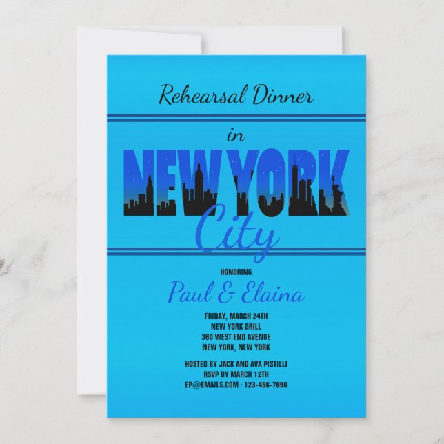 Nueva York en una invitación azul (Anverso)
