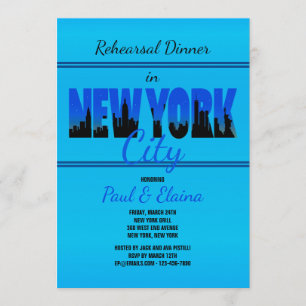 Nueva York en una invitación azul