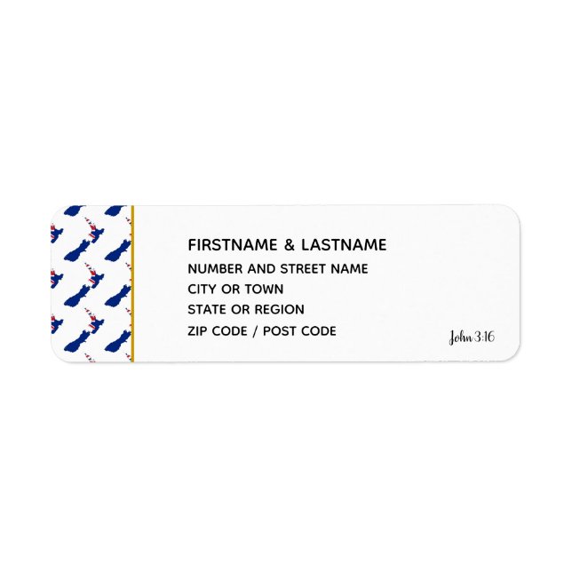 NUEVA ZELANDIA Etiqueta de dirección de retorno de (Frente)