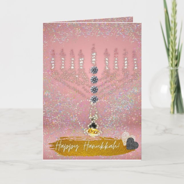 Nuevas tarjetas de Menorah Happy Hanukkah Pink Ton (Anverso)