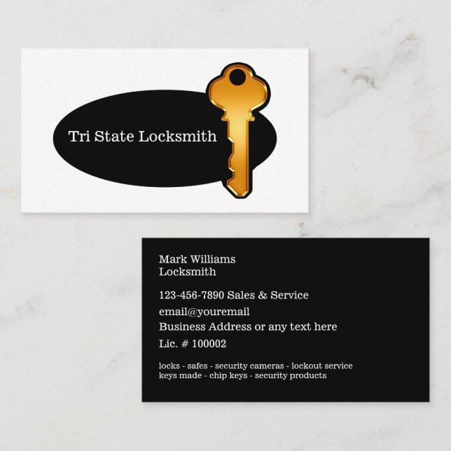 Nuevas y modernas tarjetas de negocios Locksmith (Anverso / Reverso)
