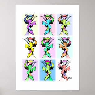 Nueve caras tontas coloridas de perfil: Póster