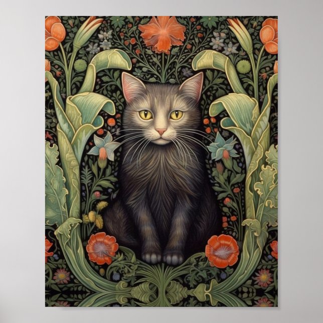 Nuevo arte gato negro y flores rojas (Frente)