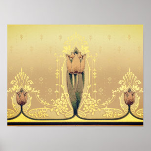Nuevo arte tulipán floral rosa y dorado elegante