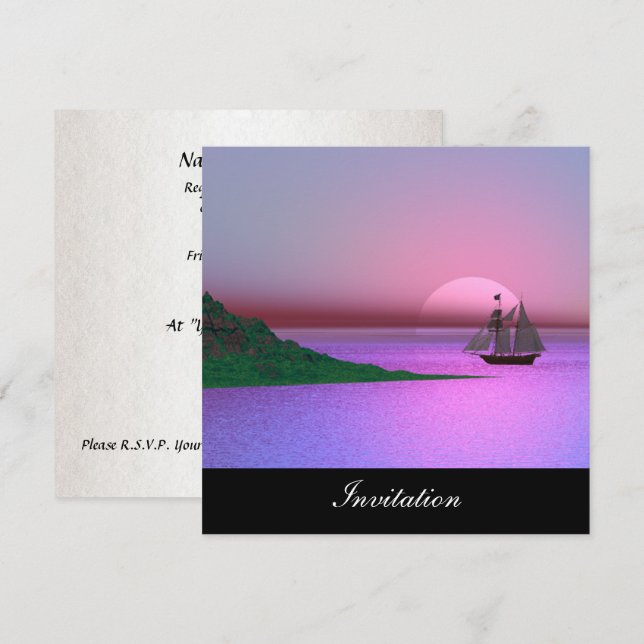 Nuevo barco de invitación popular púrpura (Anverso / Reverso)