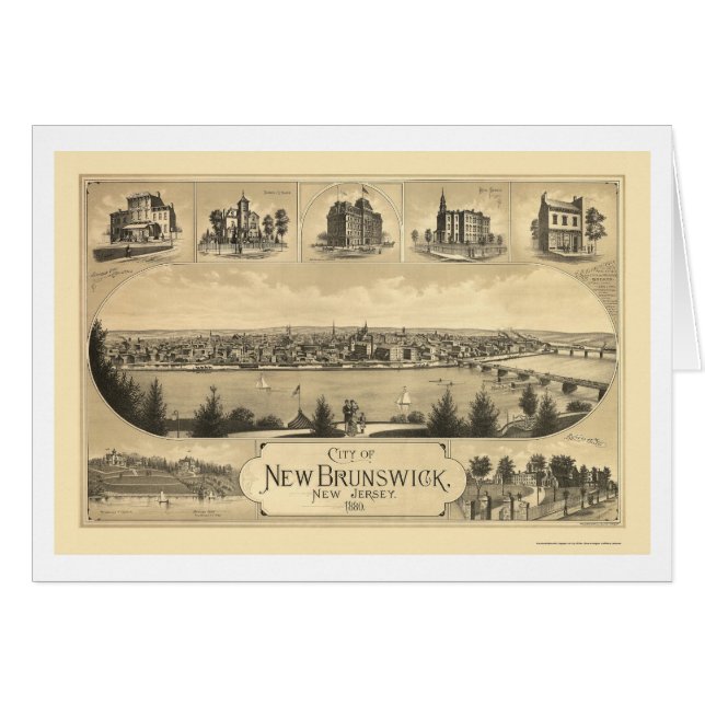 Nuevo Brunswick, mapa panorámico de NJ - 1880 (Anverso (Horizontal))