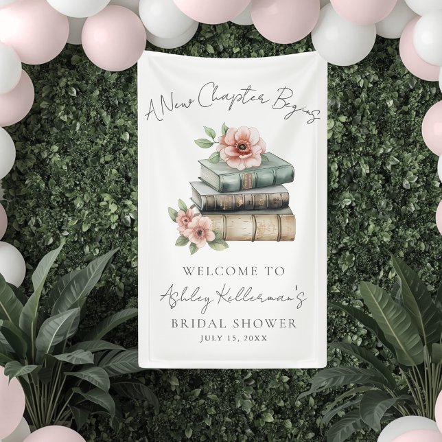 Nuevo capítulo Libro Floral Señal de bienvenida a  (New Chapter Floral Book Bridal Shower Welcome Sign)