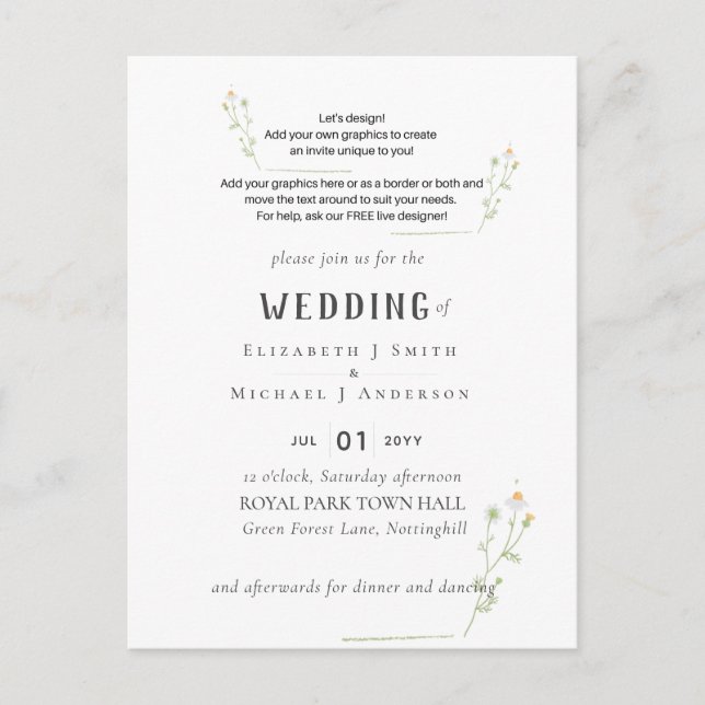 ¡NUEVO! DISEÑAR POSTAL PROPIA WEDDING INVITE DE 1. (Anverso)