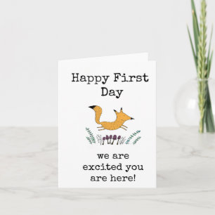 Nuevo empleado, feliz primer día, tarjeta emociona