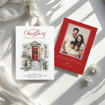 Nuevo hogar acuarela puerta principal roja Navidad