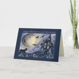 Nuevo hogar en Halloween, tarjeta de perro corgi H