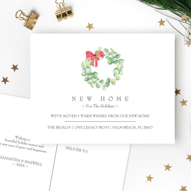 Nuevo Hogar Para La Invitación De Traslado De Vaca (Christmas card moving announcements unique holiday watercolor art by Victoria Grigaliunas)