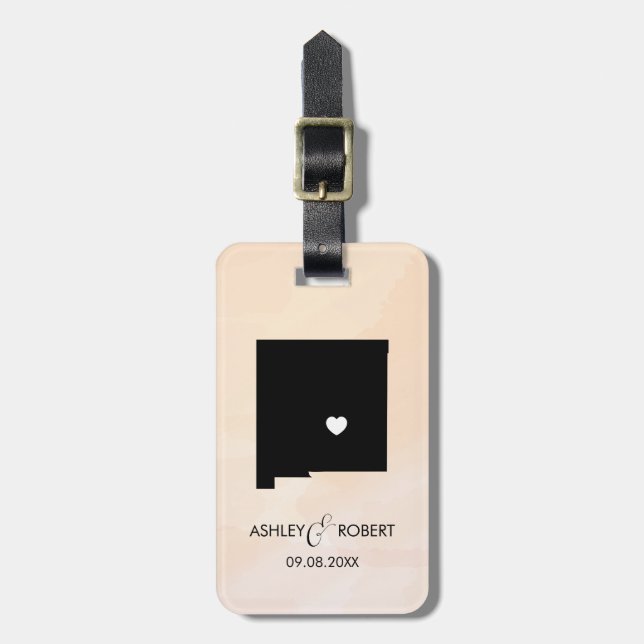 Nuevo Mapa de México Boda Etiqueta de equipaje, re (Frente Vertical)