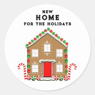 Nuevo Pegatina redondo clásico de Gingerbread Hous