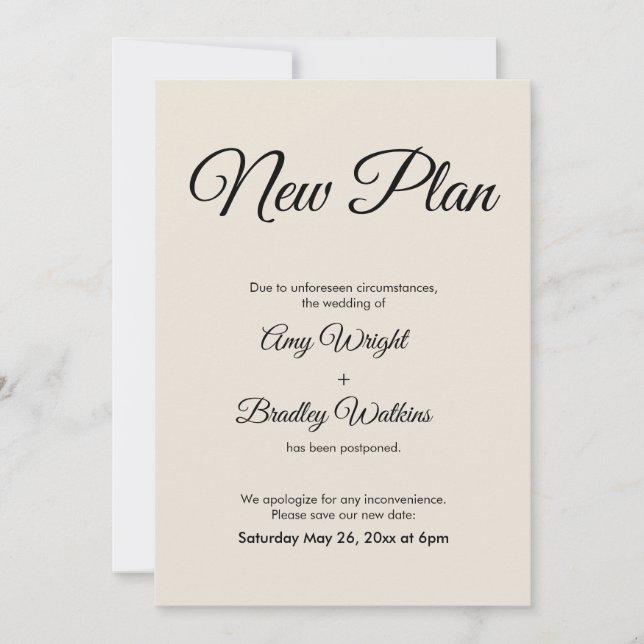 Nuevo plan crema Invitación Boda pospuesta (Anverso)