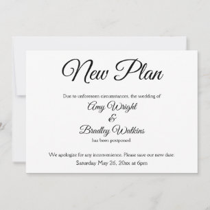 "Nuevo plan" elegante Invitación Boda pospuesta