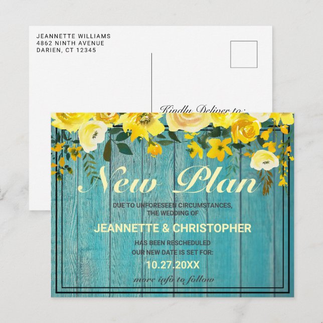 Nuevo plan Invitación de Boda floral de madera rús (Anverso / Reverso)