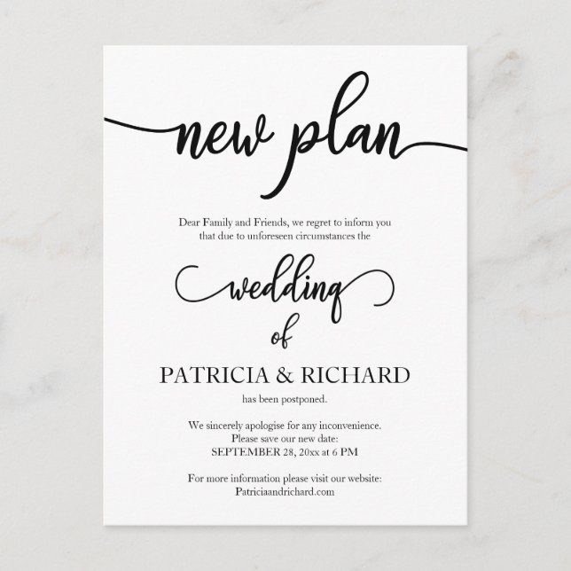 Nuevo plan posponía la Invitación Boda (Anverso)