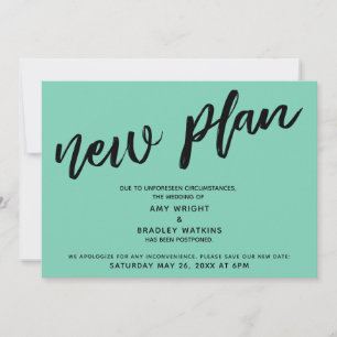 Nuevo plan postergado Boda Lucite tarjeta verde