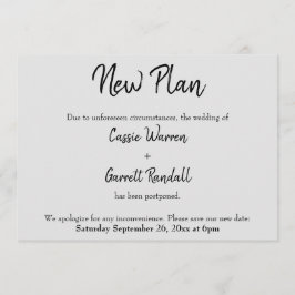 "Nuevo plan" postergado Boda negro con tarjeta gri