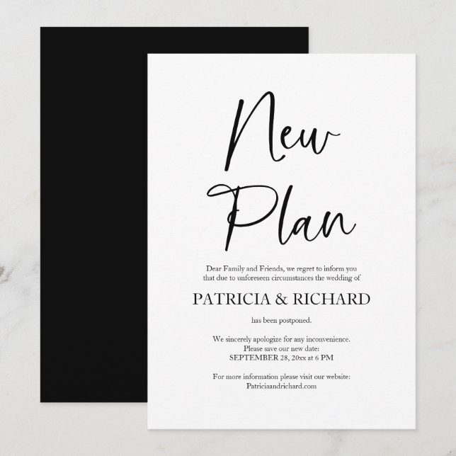 Nuevo Plan Simple Anuncio de Retraso de Boda (Anverso / Reverso)