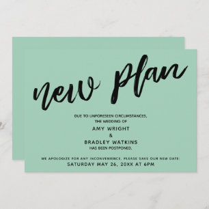 "Nuevo plan" verde de Invitación Boda pospuesta