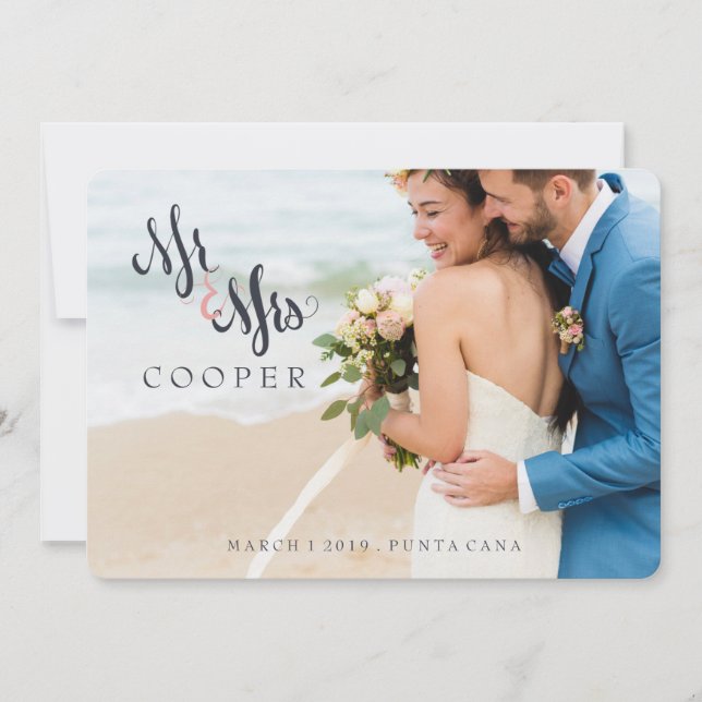 Nuevo Sr. Sra. Modern Elopement Invitación matrimo (Anverso)