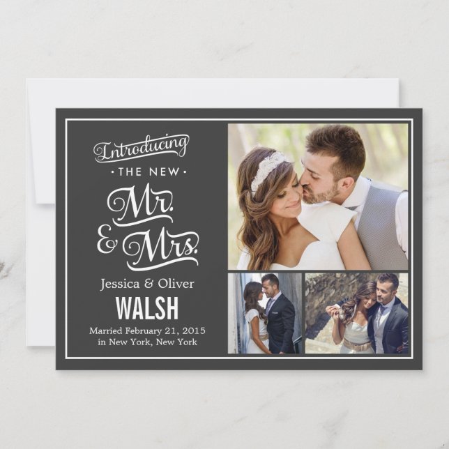Nuevo Sr. y Sra. Boda Invitación - Carbón (Anverso)