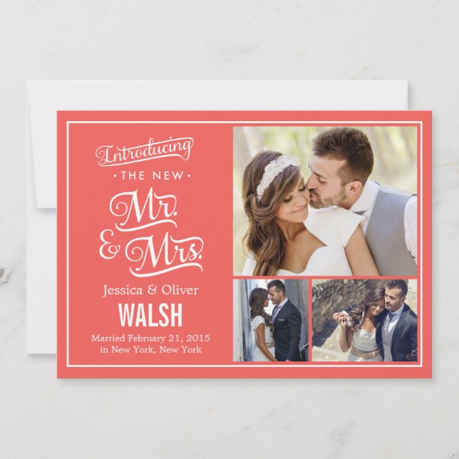 Nuevo Sr. y Sra. Boda Invitación - Coral (Anverso)