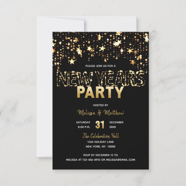 NUEVOS AÑOS EVE fiesta invitaciones estrellas de o (Anverso)