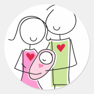 Nuevos padres con bebé - Pegatinas redondos