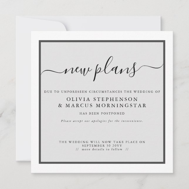 Nuevos planes de Invitación de eventos pospuestos (Anverso)