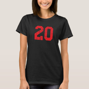 Number #20 Sports Jersey Red Distressed Vintage Lu