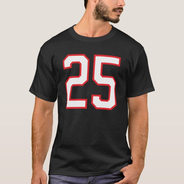 Number #25 Sports Jersey Birthday Red White Lucky  (Anverso)