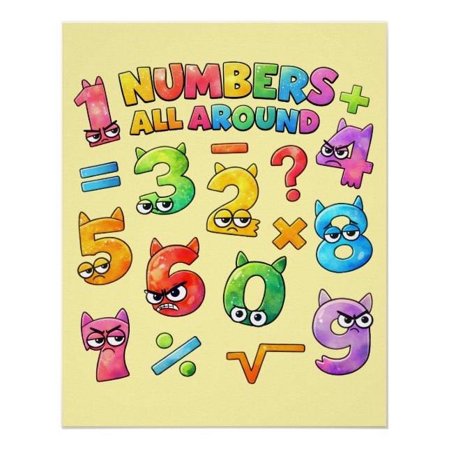 Numbers All Around Maths Poster for Kids UK  (Anverso)