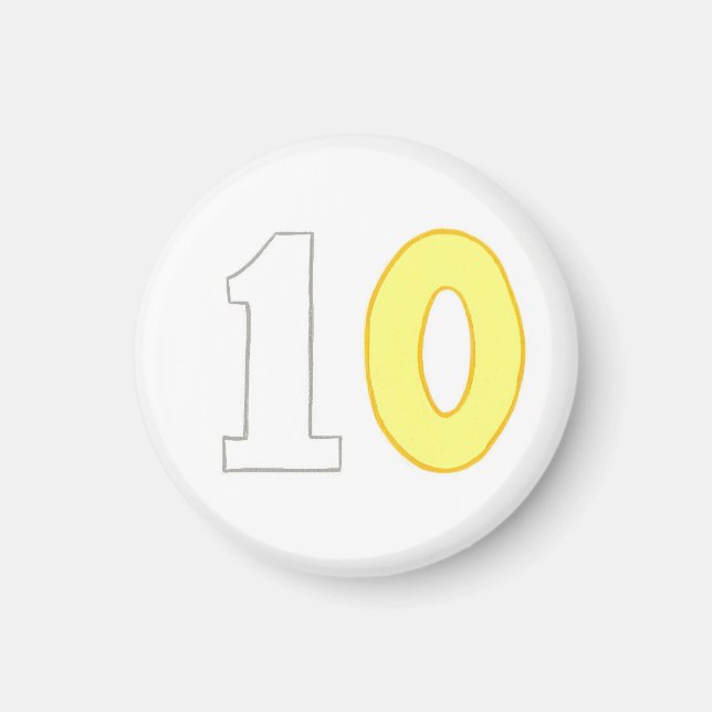 Número 10 imán con blanco y amarillo (Frente)