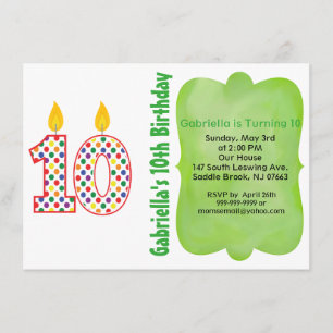 Número 10 Invitación colorida al cumpleaños del pu