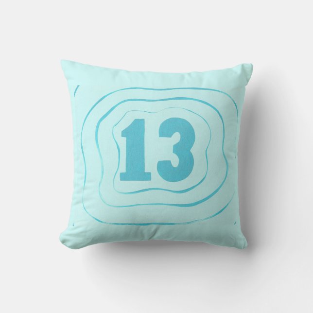 Número 13 almohadas de patrón de ondas de agua azu (Anverso)