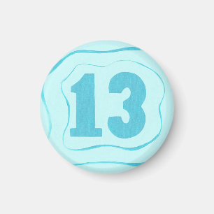 Número 13 imán con ondas azul acuático